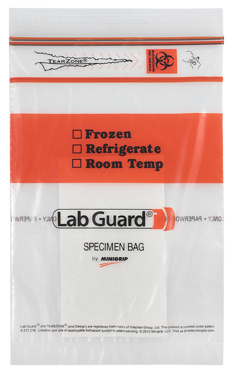 LAB GUARD® Specimen Transport Biohazard Bag w/Absorbent 6x9